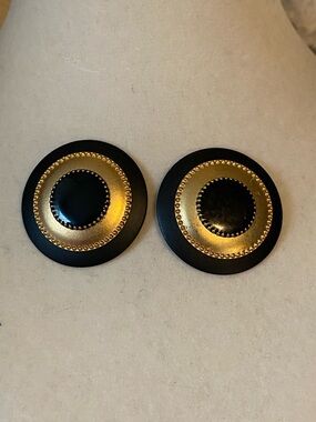 Bold Round Black and Gold Statement Earrings